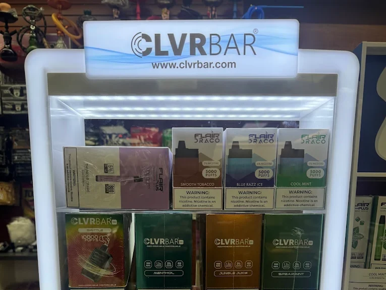Disposable vape display case inside Eagle Smoke & Convenience Shop